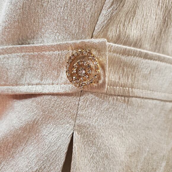 David's Bridal Womens Gold Metallic Crepe Spaghetti Strap Dress Size 4 Wedding - Picture 6 of 12